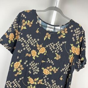 Studio Ease Vintage 90s Dress Womens 18W‎ Black Orange Floral Rayon Boho Cottage